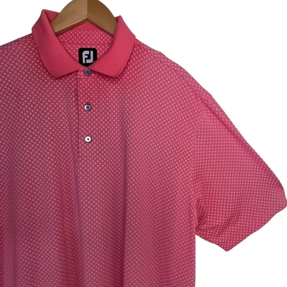 Footjoy Mens Pink White Polkadot Short Sleeve Golf Polo Shirt SZ XL Pine Valley